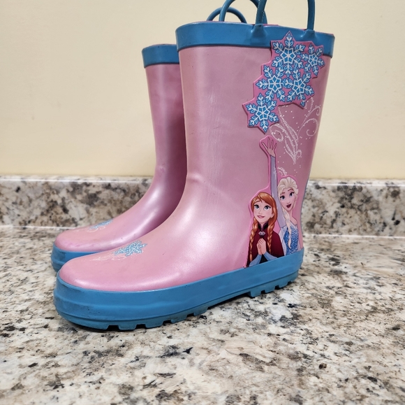 Disney Girls Frozen Anna Elsa Rainboots Flat Heel Rain Boots Size 13/1 - Picture 3 of 9